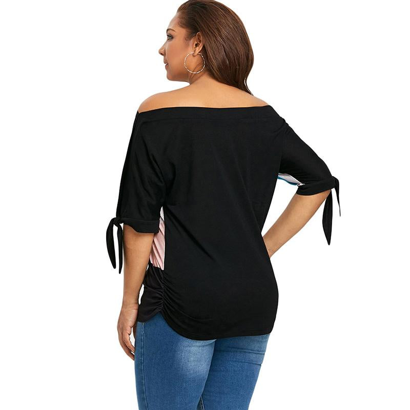 Plus Size Color Block Cold Shoulder Top