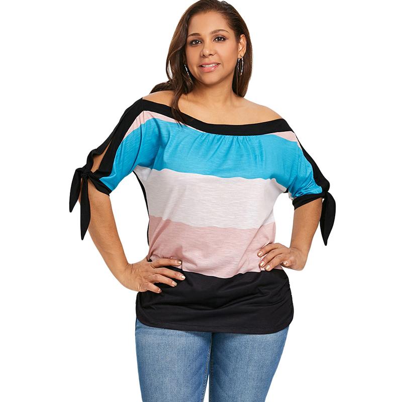 Plus Size Color Block Cold Shoulder Top