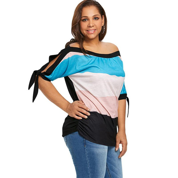 Plus Size Color Block Cold Shoulder Top