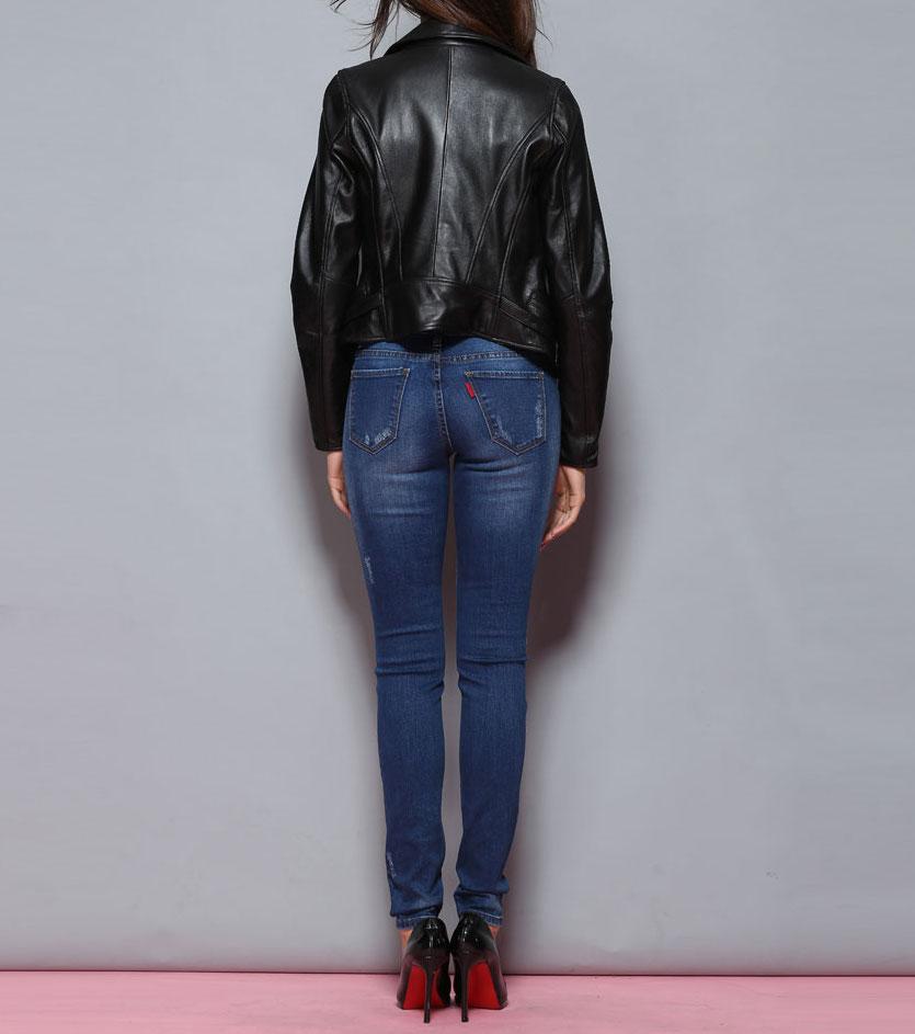 Mid Waist Hole Ripped Stretch Skinny Jean
