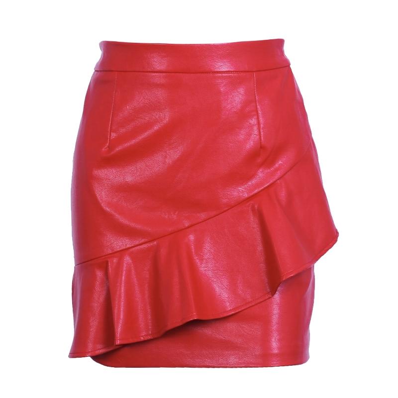 Ruffled Leather High Waist Skirt