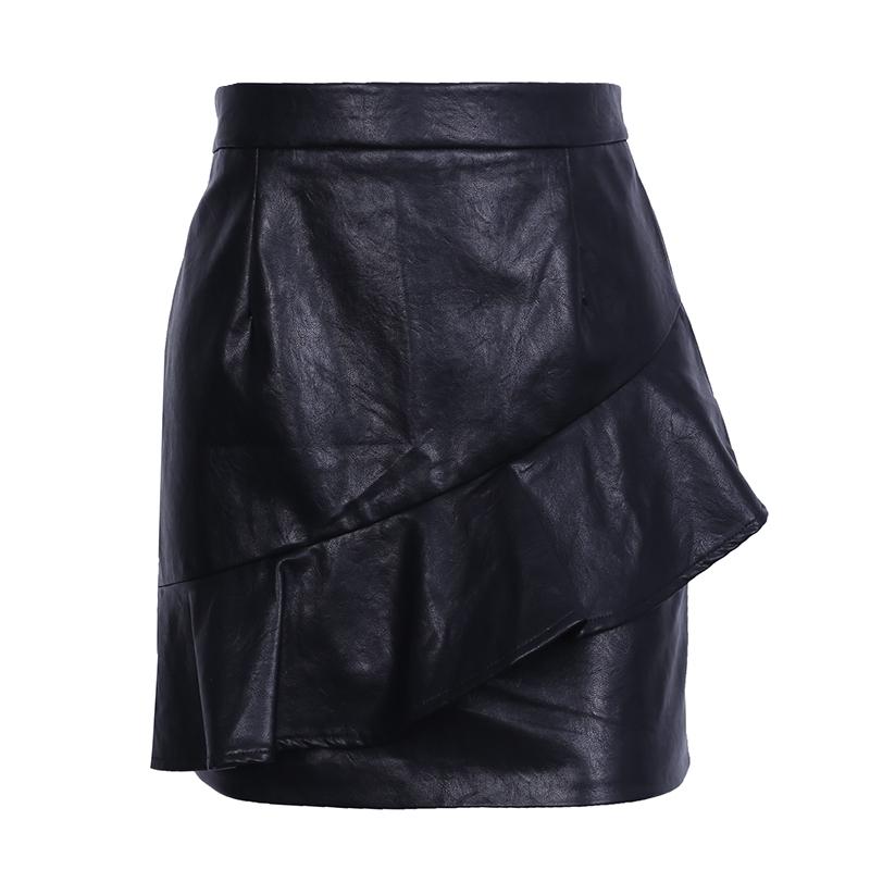 Ruffled Leather High Waist Skirt