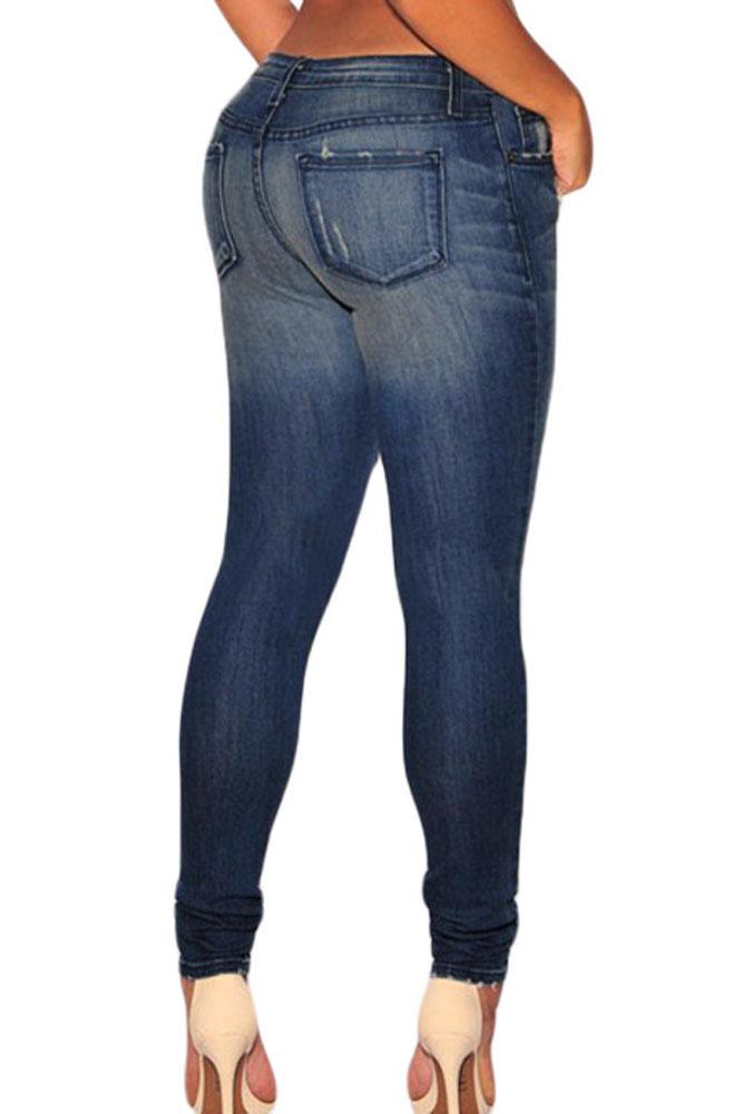 Sandblasted Distressed Wash Skinny Jeans