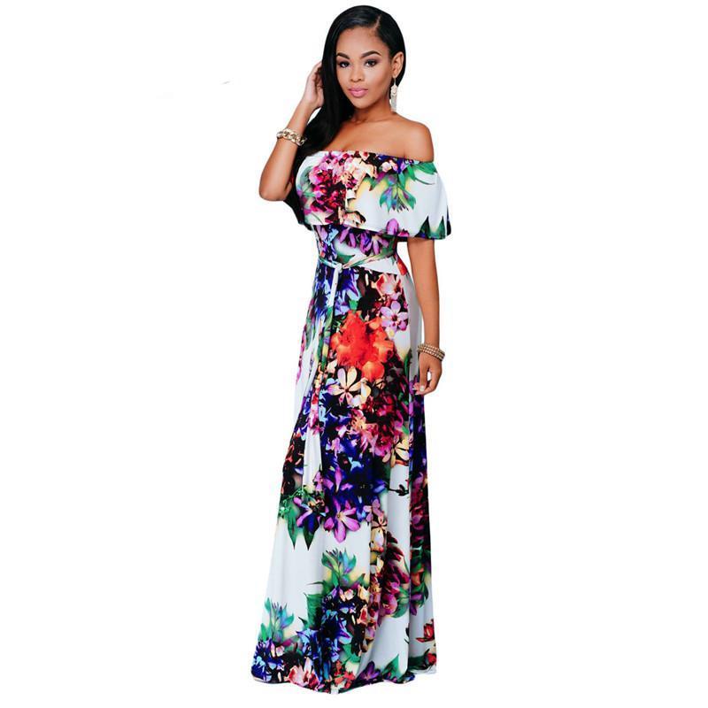 Multi-Color Strapless Floral Maxi Dress