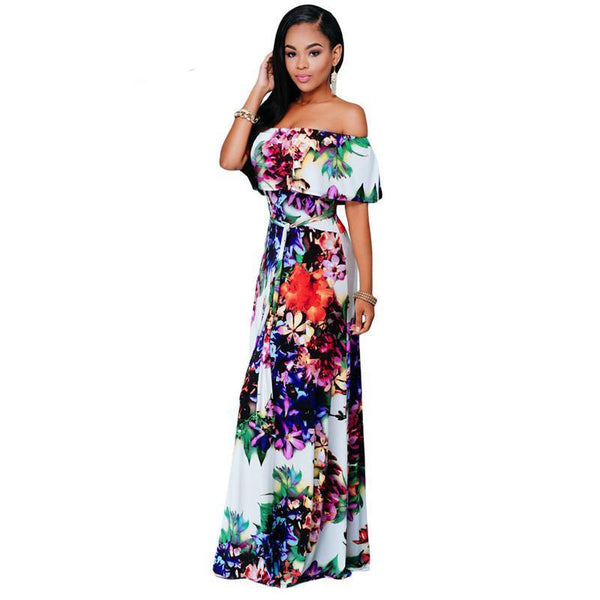 Multi-Color Strapless Floral Maxi Dress