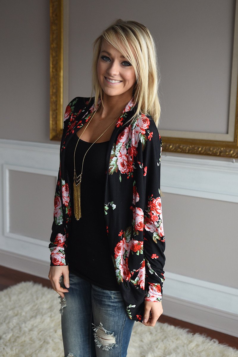Floral Print Long Sleeve Cardigan