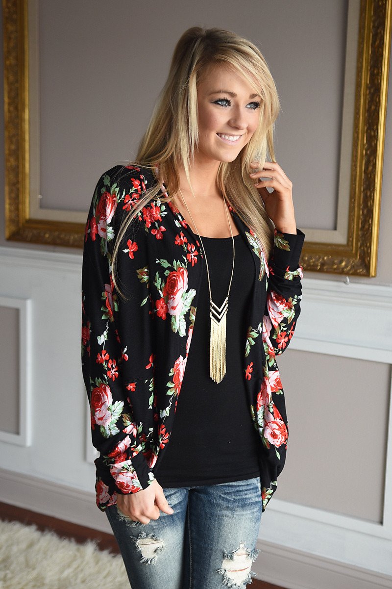 Floral Print Long Sleeve Cardigan
