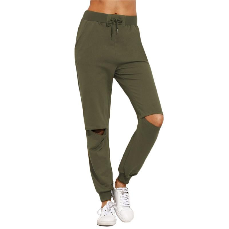 Army Green Knee Cut  Out Joggers