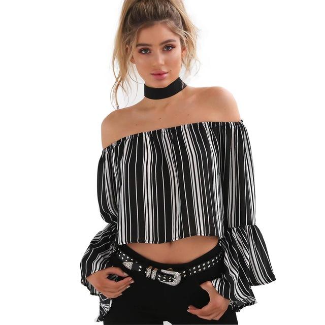 Striped Boardwalk Off Shoulder Crop Top