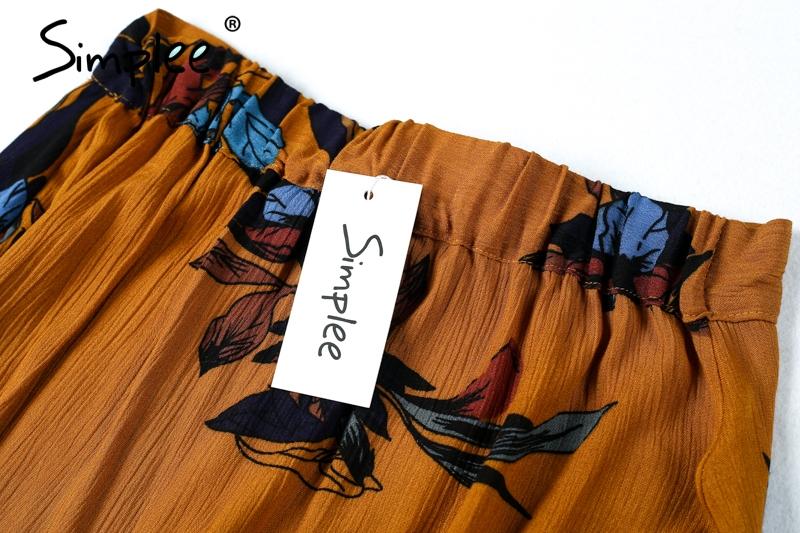 Red Floral Print Bohemian High Waist Front Split Maxi Skirt