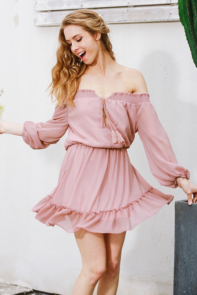 Vintage Off shoulder Ruffle Hem Dress