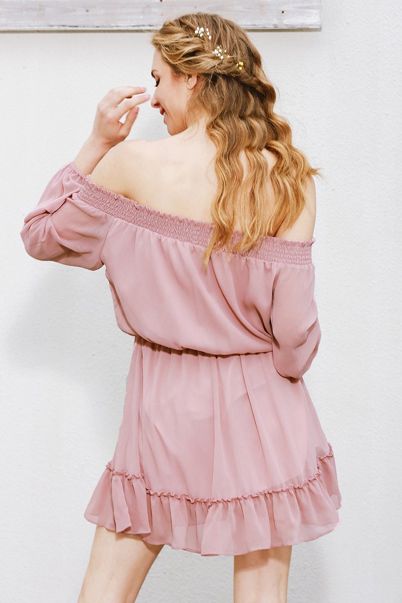 Vintage Off shoulder Ruffle Hem Dress