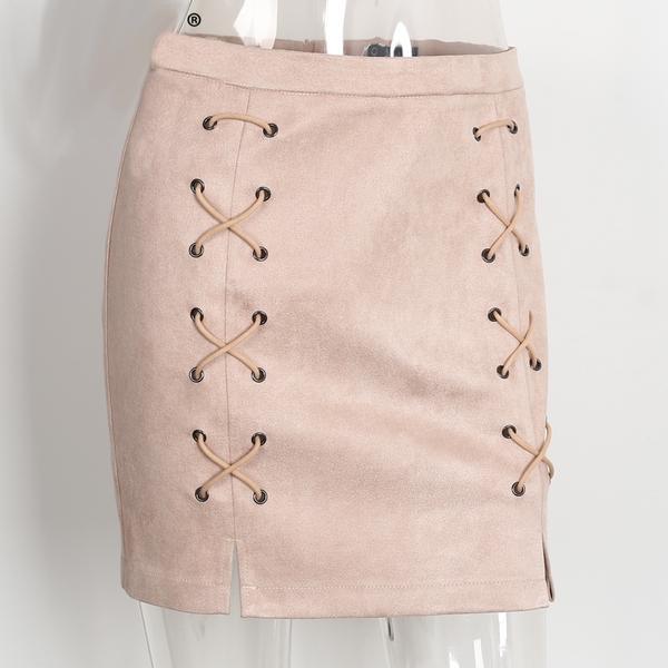 Lace Up Leather Bodycon Short Skirt