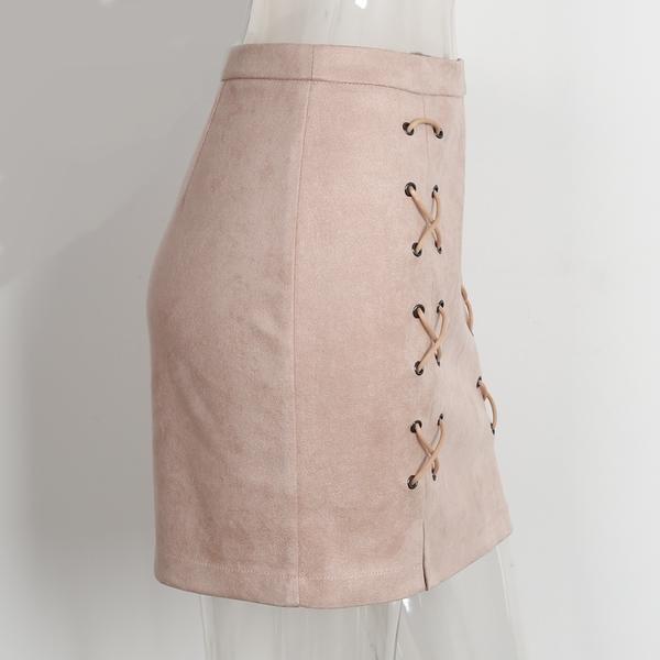 Lace Up Leather Bodycon Short Skirt