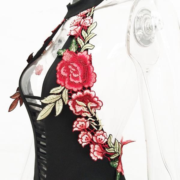 Halter Embroidery Hollow Out Bodysuit