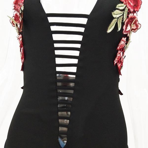 Halter Embroidery Hollow Out Bodysuit