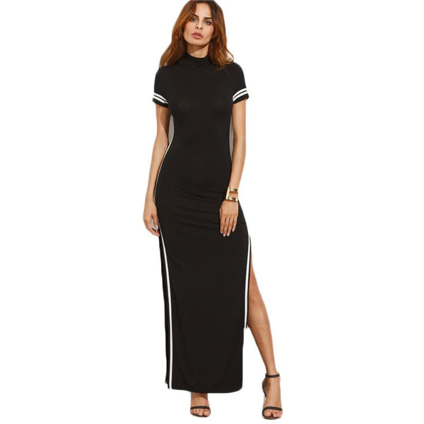 Black Side Split Sheath Maxi Dress