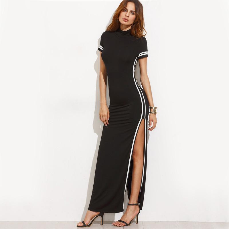 Black Side Split Sheath Maxi Dress