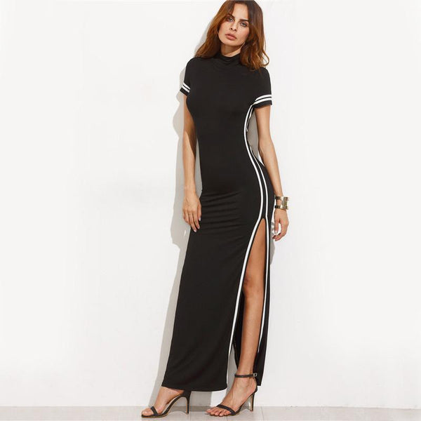 Black Side Split Sheath Maxi Dress