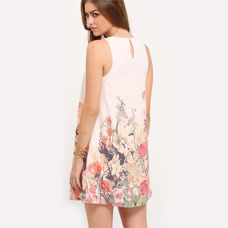 Multicolor Flower Print Sleeveless Bohemian Mini Dress