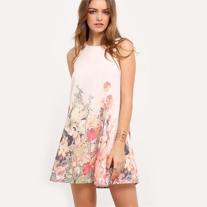 Multicolor Flower Print Sleeveless Bohemian Mini Dress
