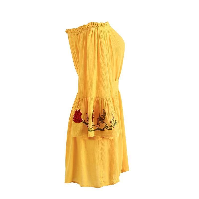 Bohemian Off Shoulder Flare Sleeve Embroidery Mini Dress