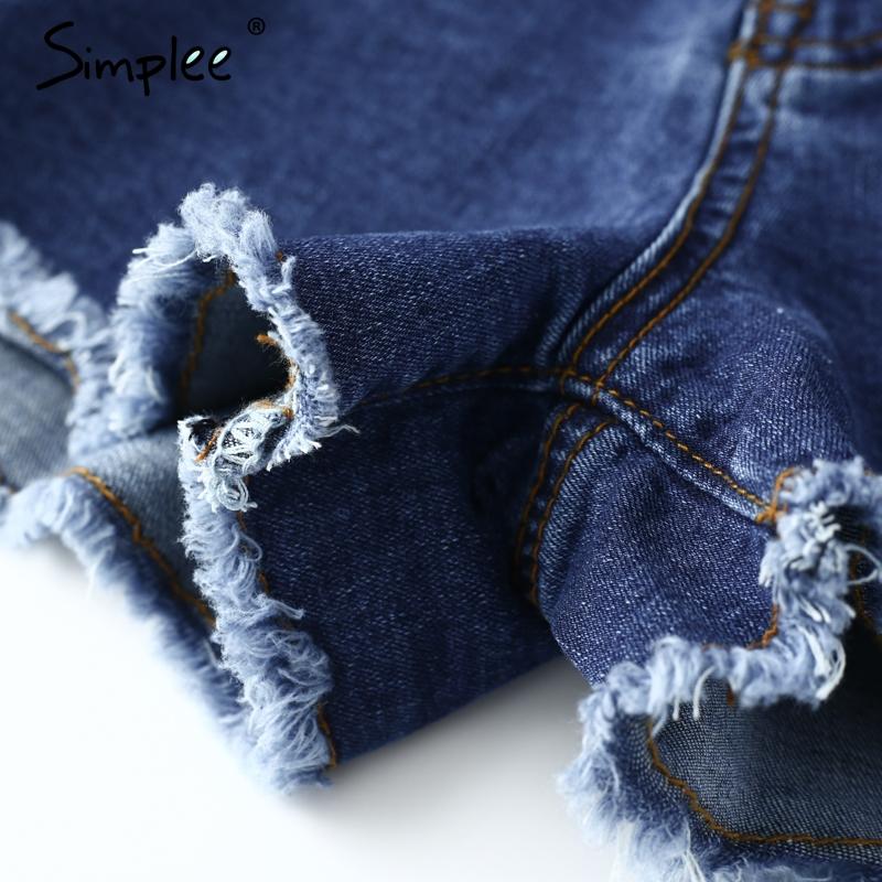 Elastic bow fringe blue high waist denim shorts