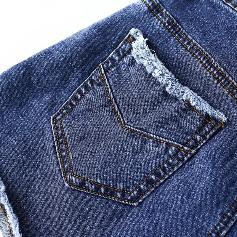 Elastic bow fringe blue high waist denim shorts