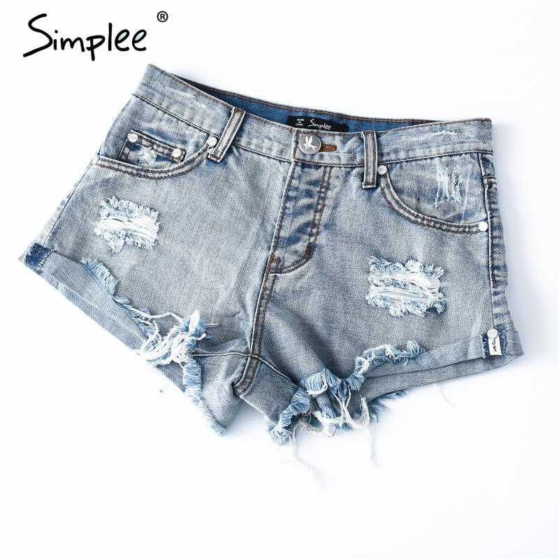 Vintage ripped hole fringe pocket denim shorts