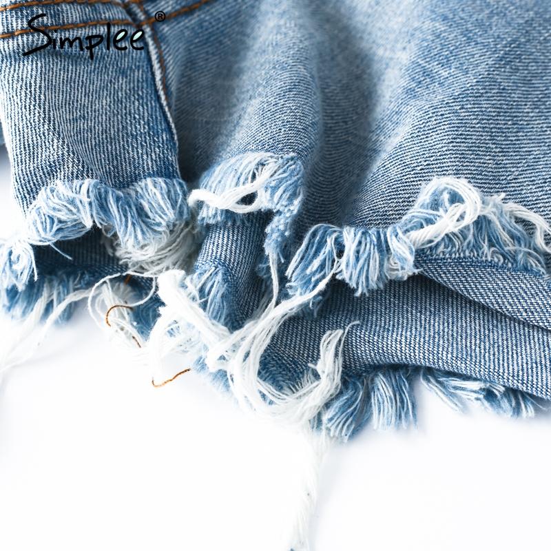 Vintage ripped hole fringe pocket denim shorts