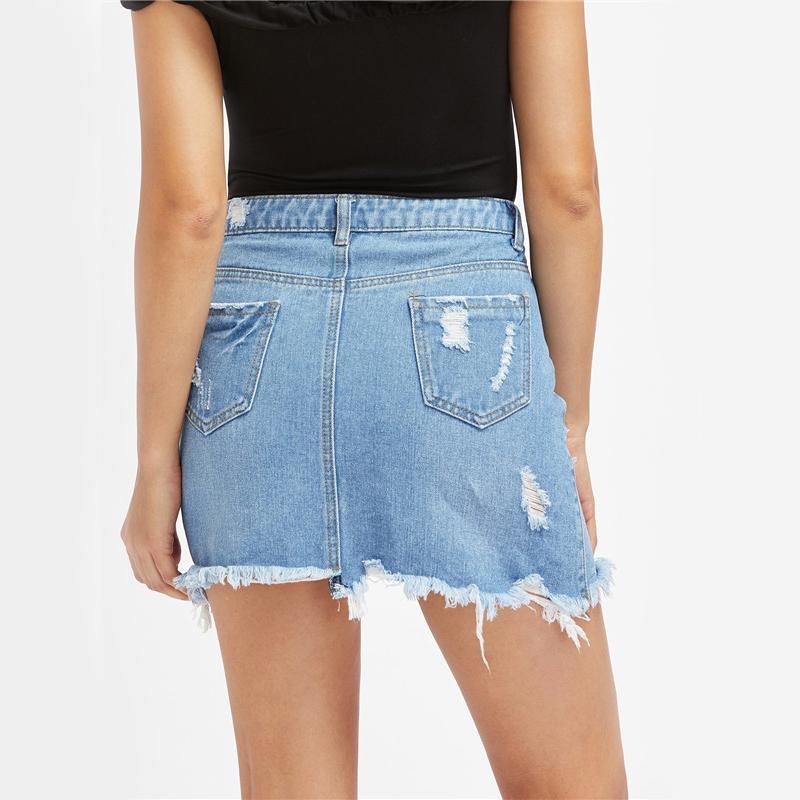Blue Light Wash Denim Distressed Mini Skirt