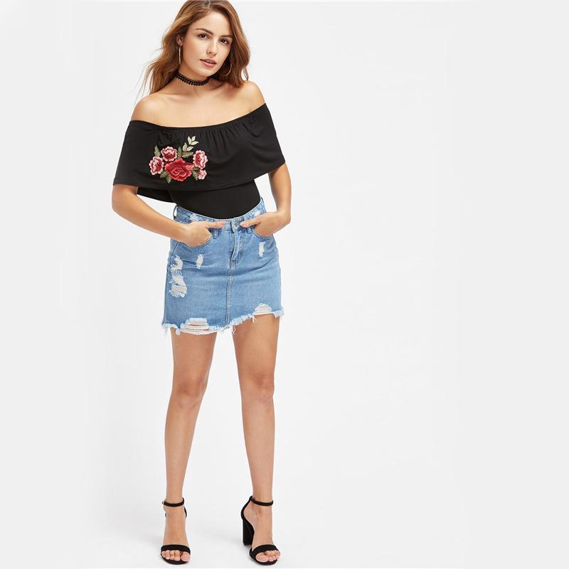 Blue Light Wash Denim Distressed Mini Skirt