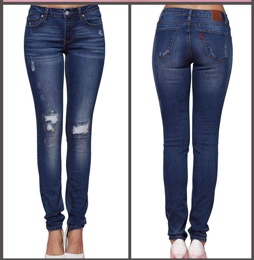 Mid Waist Hole Ripped Stretch Skinny Jean