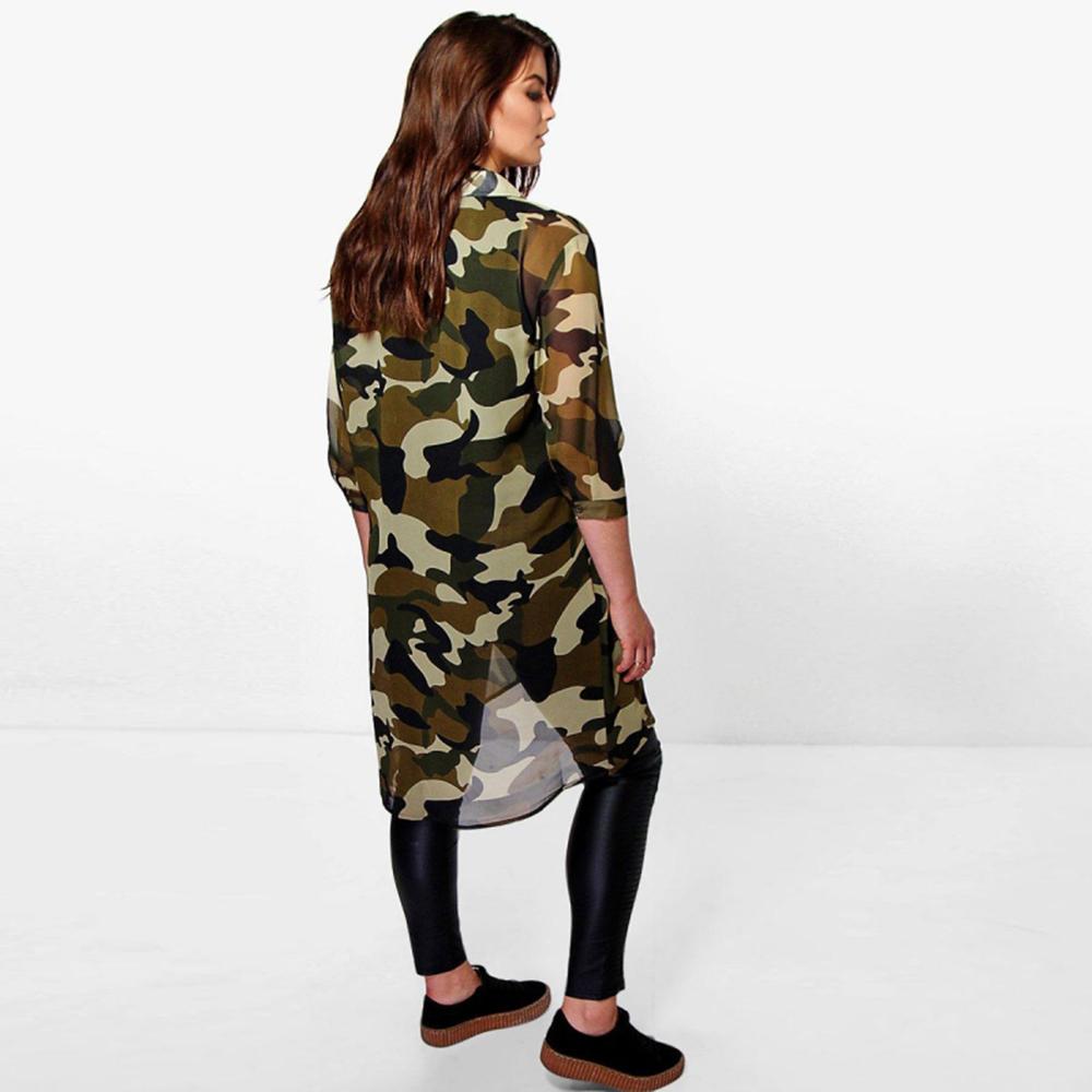 Plus Size Chiffon Camo Boyfriend Longline Top