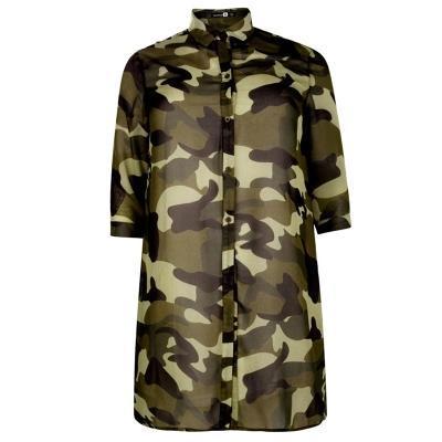 Plus Size Chiffon Camo Boyfriend Longline Top