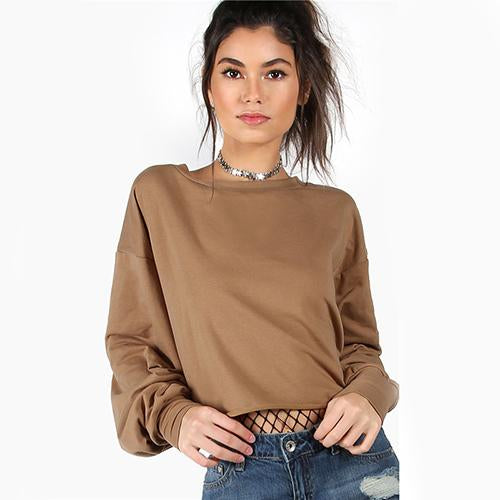 Lantern Sleeve Drop Shoulder Khaki Sweatshirt