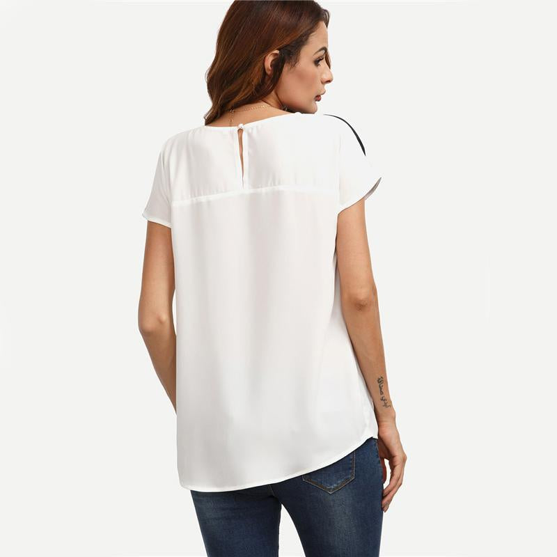 Pink Black & White Color Block Tee