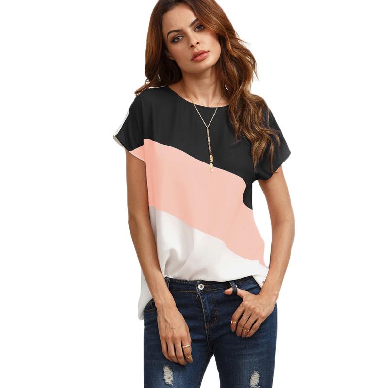 Pink Black & White Color Block Tee