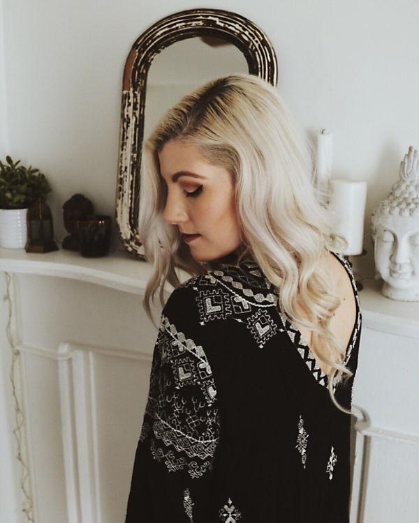Black Bohemian Embroidered Mini Dress With Upper Back Long Sleeved - JASTIE