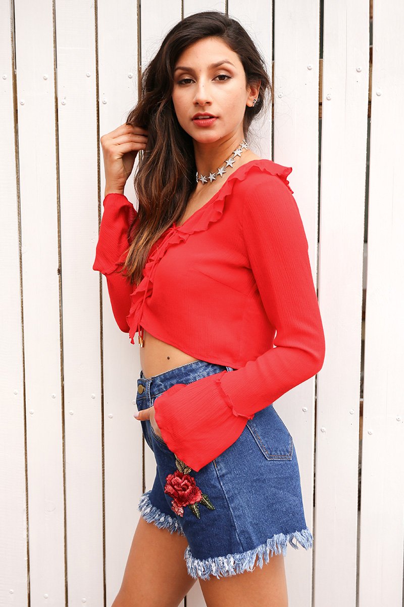 Flower Embroidery High Waist Tassel Fringe Denim Shorts