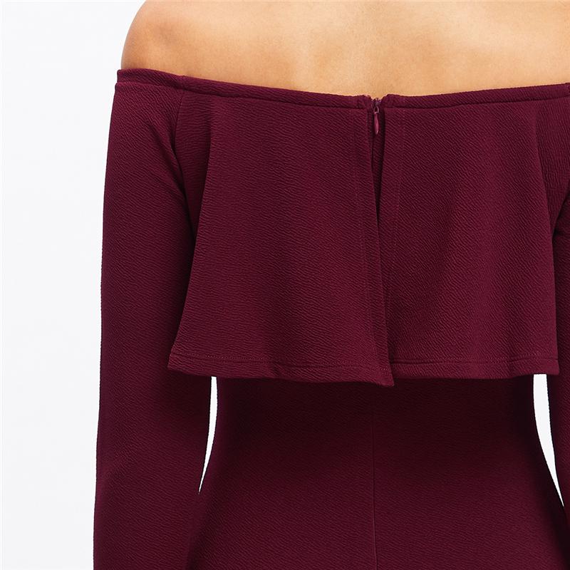 Burgundy Off Shoulder Ruffle Mini Dress