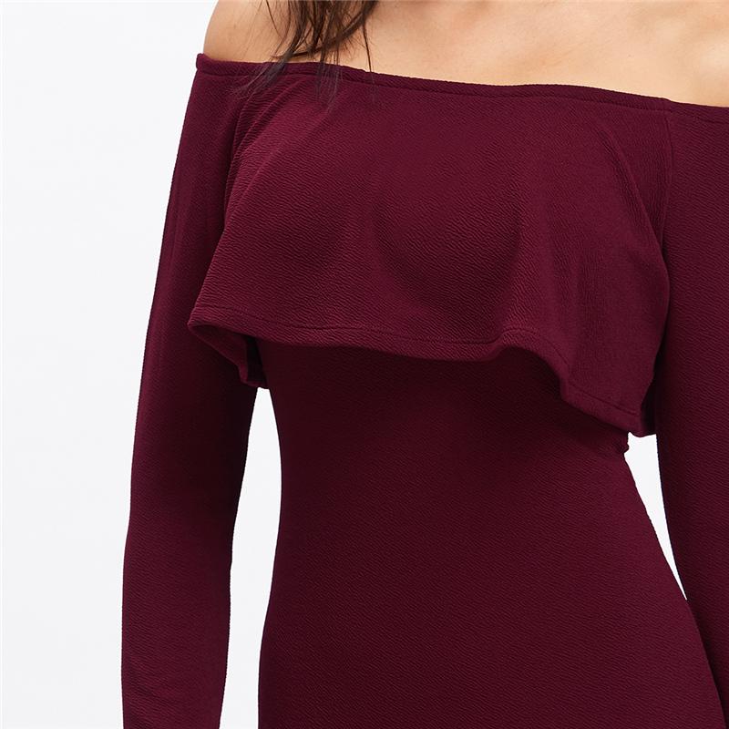 Burgundy Off Shoulder Ruffle Mini Dress