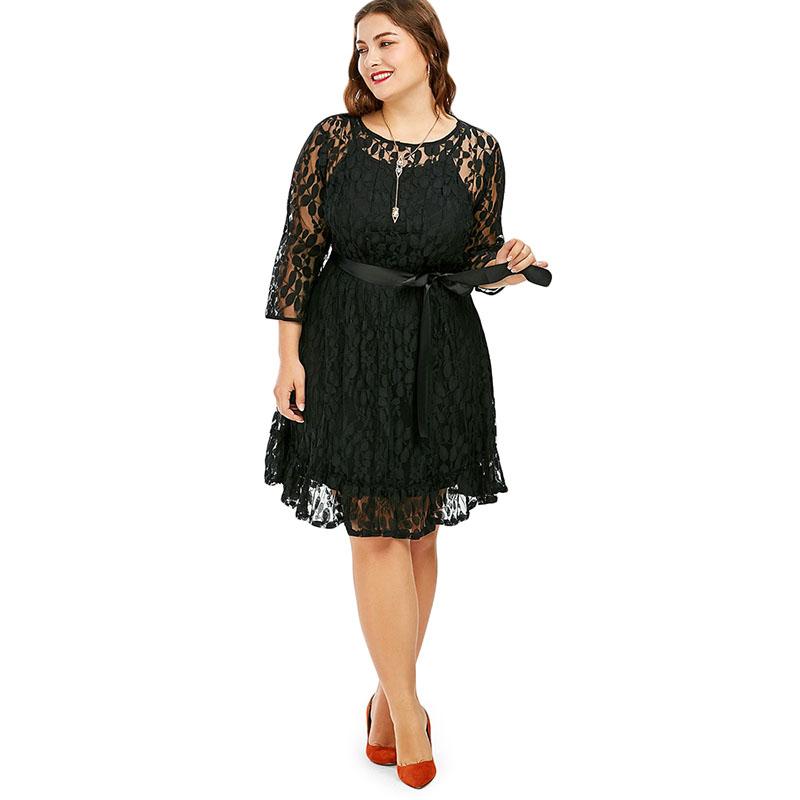 Plus Size Vintage Lace Dress With Belt