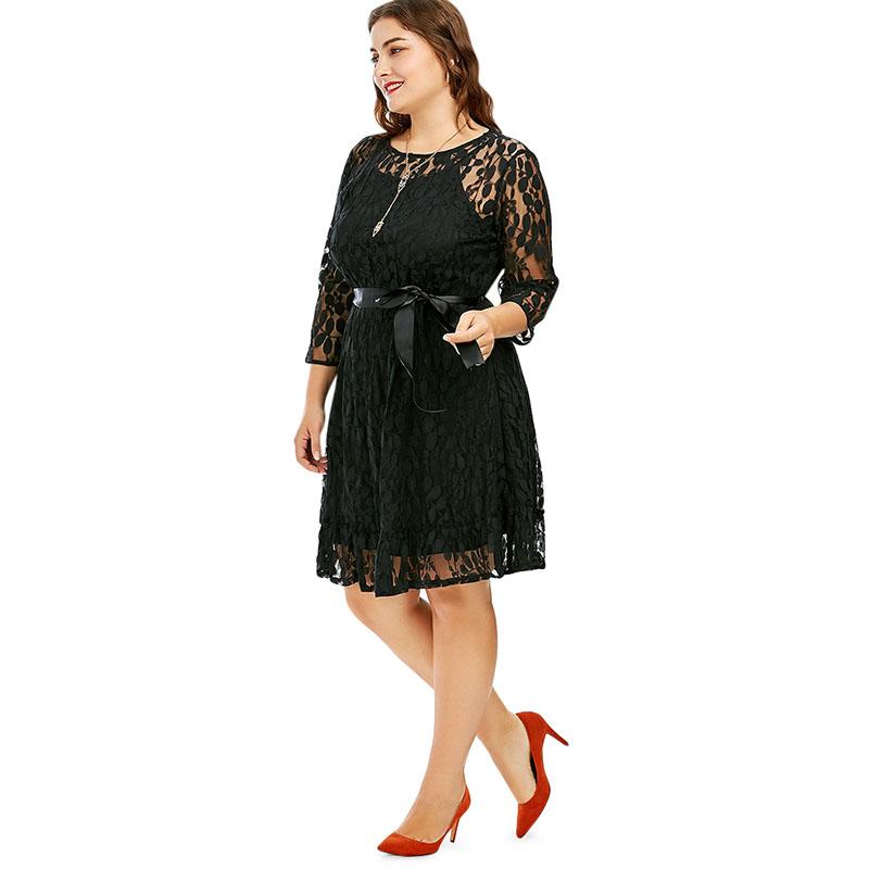 Plus Size Vintage Lace Dress With Belt