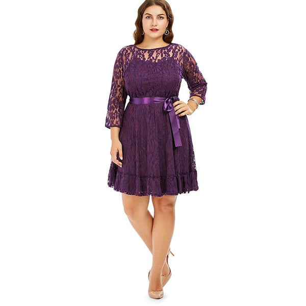 Plus Size Vintage Lace Dress With Belt
