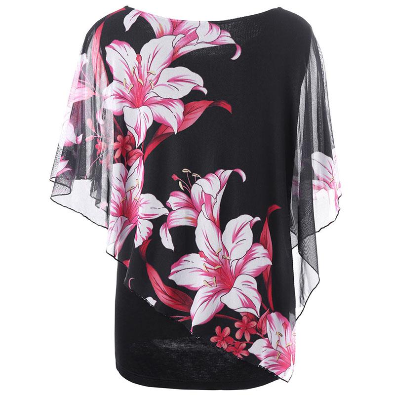Plus Size Overlay Floral Print Chiffon Top