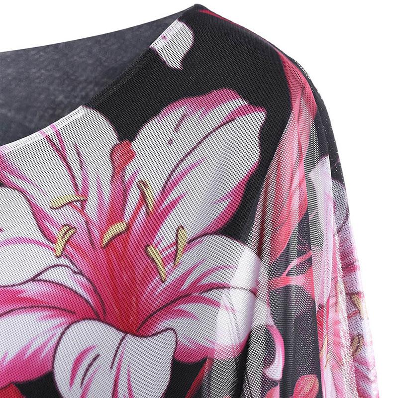 Plus Size Overlay Floral Print Chiffon Top