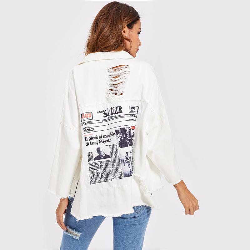 Patch Back Distressed Single Breasted Jean Jacket