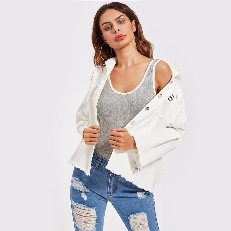 Patch Back Distressed Single Breasted Jean Jacket