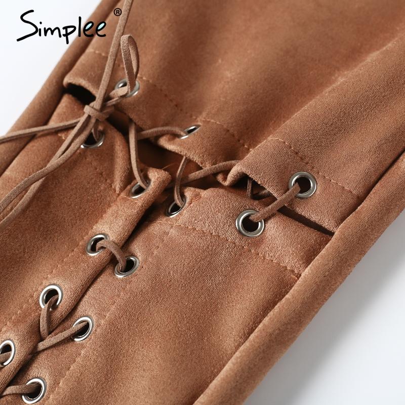 Suede Bodycon Lace Up Capri Pants